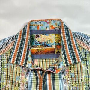 Robert Graham Cheltenham Embroidered Multicolor Plaid Dress Shirt Size M